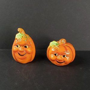 Anthropomorphic Pumpkin Face Salt & Pepper Shakers